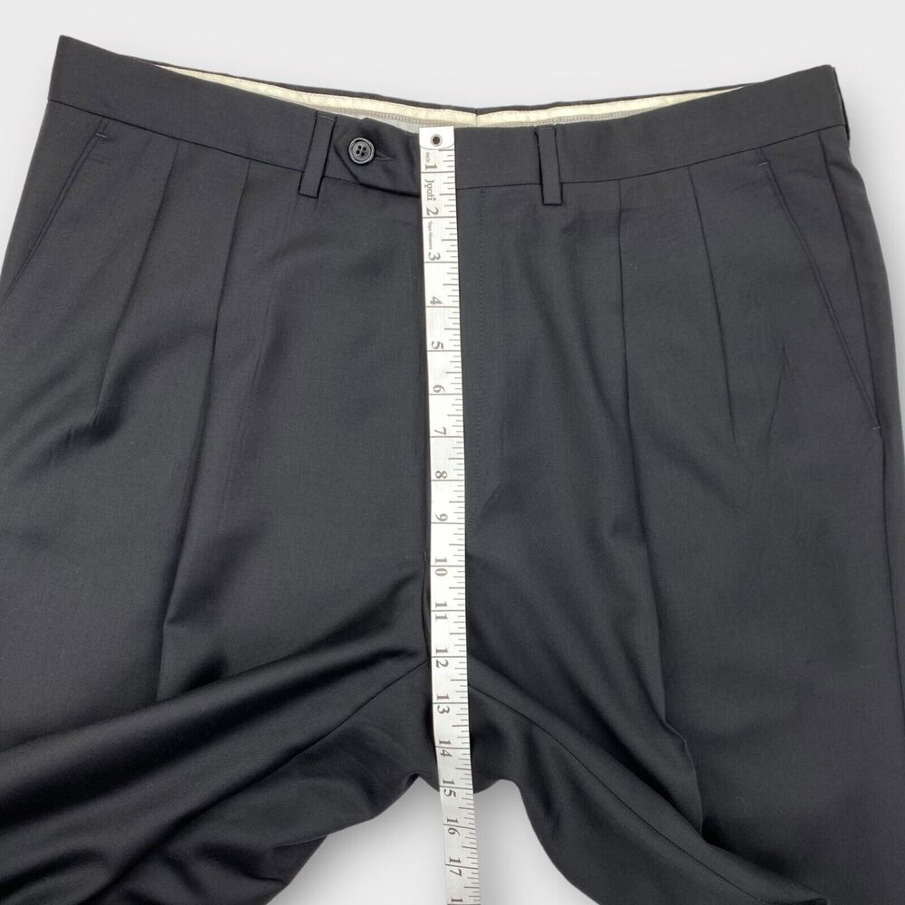 $255 Santorelli Dress Pants Mens 35x28 Como 2 Pleated Black Trousers Wool Italy - Picture 11 of 15